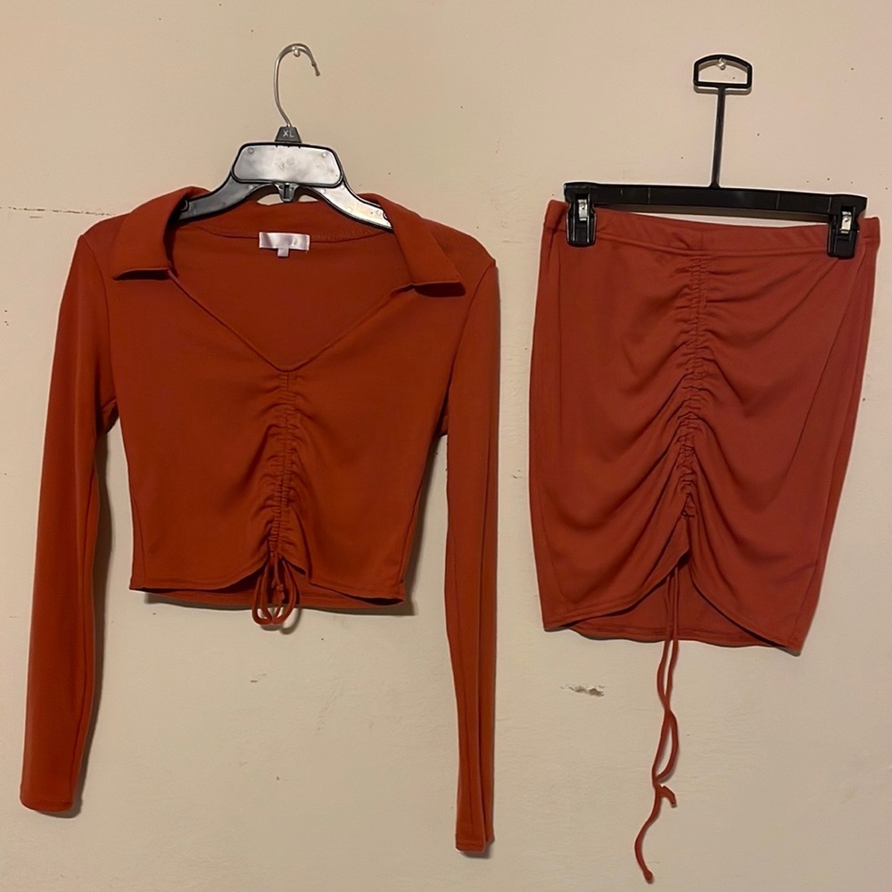 Riley & James long sleeve crop top with short skirt set